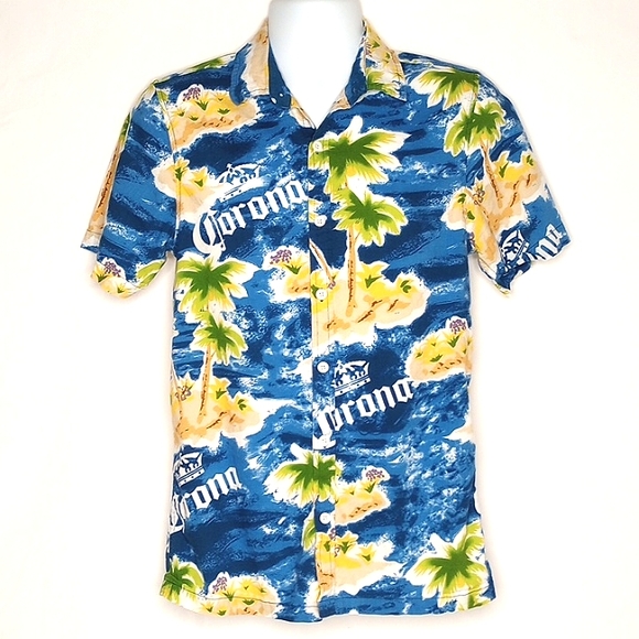 Corona Beer Men's Tropical Rayon Blend Short Sleeve Button Down Shirt Medium - Picture 2 of 9